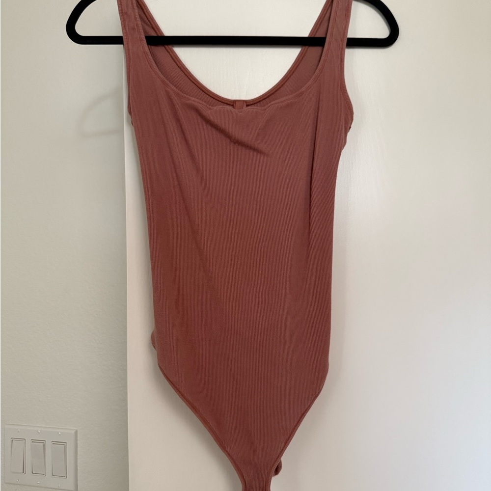 Skims Cotton Rib Bodysuit Rose Clay